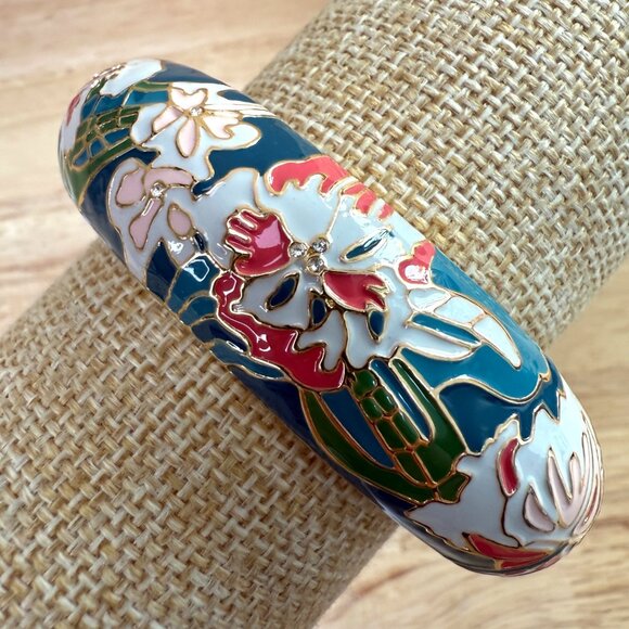 Tommy Bahama Gold-Tone Enamel Floral Hinged Bangle Bracelet Size 7.25 Multicolor - Picture 2 of 11
